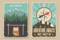 Set of camping retro posters. Vector illustration. Concept for shirt or logo, print, stamp or tee. Vintage typography