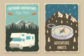 Set of camping retro posters. Vector illustration. Concept for shirt or logo, print, stamp or tee. Vintage typography