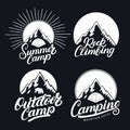 Set of Camping, Summer Camp, Outdoor and Rock Climbing vintage logos, emblems, labels, badges. Royalty Free Stock Photo