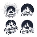 Set of Camping, Summer Camp, Outdoor and Rock Climbing vintage logos, emblems, labels, badges. Royalty Free Stock Photo