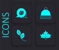 Set Canadian maple leaf, Leaf, Winter hat and icon. Black square button. Vector Royalty Free Stock Photo