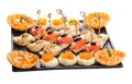 Set canapes with different fish and caviar Royalty Free Stock Photo