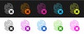 Set Cancelled fingerprint icon isolated on black and white background. Access denied for user concept. Error, fraud