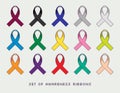 Set of cancer awareness ribbons.