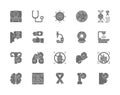 Set of Cancer and Chemotherapy Grey Icons. Oncology, Sarcoma, Leukemia and more. Royalty Free Stock Photo