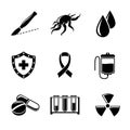 Set of Cancer icons with - shield, virus cell