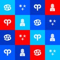 Set Cancer zodiac, Falling star, Aries and Astrology woman icon. Vector