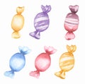 Set of candies in multicolor wrappers illustration. Elements are painted in watercolors Royalty Free Stock Photo