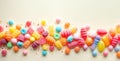 Set of candies and sweets in different colours with top view. Royalty Free Stock Photo