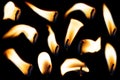 A set of candle flames on a black background, a collection of twelve images for your photos. Collection of fire Royalty Free Stock Photo