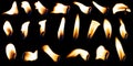 A set of candle flames on a black background, a collection of twenty one images for your photos. Royalty Free Stock Photo