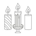A set of candles, a candlestick. Line art. Vector illustration