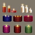 set of candles of different shapes aromatic vector realism in a glass jar soy wax