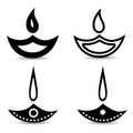 Set of candles to decorate Diwali holiday, silhouette on white b