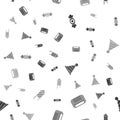 Set Candy, Beer can, Party hat and Firework rocket on seamless pattern. Vector Royalty Free Stock Photo