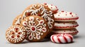 Set of Candy cane and Gingerbread man cookie biscuit.