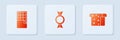 Set Candy, Chocolate bar and Bread toast. White square button. Vector