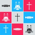 Set Candy, Easter rabbit and Christian cross icon. Vector Royalty Free Stock Photo