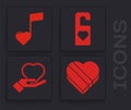 Set Candy in heart shaped box, Music note, tone with hearts, Please do not disturb with heart and Heart on hand icon