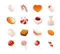 Set of candy icons, vector objects, cartoon style