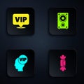 Set Candy, Location Vip, inside head and Stereo speaker. Black square button. Vector