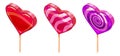 Set of Candy Sugar Heart Lollypops Isometric. Sweet food icon cartoon style