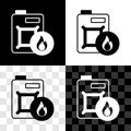 Set Canister for motor machine oil icon isolated on black and white, transparent background. Oil gallon. Oil change Royalty Free Stock Photo