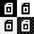 Set Canister for motor machine oil icon isolated on black and white, transparent background. Oil gallon. Oil change Royalty Free Stock Photo