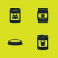 Set Canned food for cat, dog, Pet bowl and Bag of pet icon. Vector Royalty Free Stock Photo