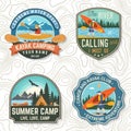 Set of canoe and kayak club badges Vector. Concept for patch, shirt, stamp or tee. Vintage design with mountain, river Royalty Free Stock Photo