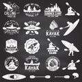 Set of canoe and kayak club badges. Vector illustration. Royalty Free Stock Photo