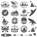 Set of canoe and kayak club badges. Vector illustration. Royalty Free Stock Photo