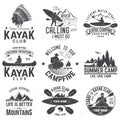 Set of canoe and kayak club badges. Vector illustration. Royalty Free Stock Photo