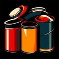 A set of cans of canned food. Vector illustration on a black background. Generative AI