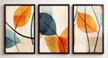 Set of canvases with abstract colorful leaf. Plant art design