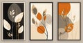 A set of canvases with an abstract foliage in pastel colors. Plant art design. Generative AI