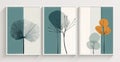A set of canvases with an abstract foliage. Plant art design. Generative AI