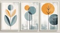 A set of canvases with an abstract foliage. Plant art design