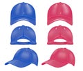 A set of caps from different angles in red and blue