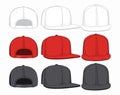 Set of caps, front, back and side view. Vector illustration. Royalty Free Stock Photo