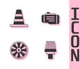 Set Car air filter, Traffic cone, Alloy wheel for car and Check engine icon. Vector