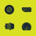 Set Car brake disk, Speedometer, Electric engine and door handle icon. Vector