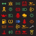 Set of car dashboard panel icons on a black background Royalty Free Stock Photo