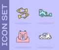 Set Car, Dead fish, Polar bear head and exhaust icon. Vector
