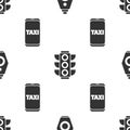 Set Car key with remote, Traffic light and Taxi call telephone service on seamless pattern. Vector Royalty Free Stock Photo