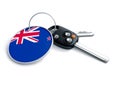 Set of car keys with keyring and New Zealand country flag.