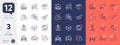 Set of Car leasing, 24 hours and Eu close borders line icons. For design. Vector