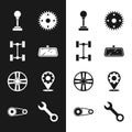 Set Car mirror, Chassis car, Gear shifter, Alloy wheel, service, Wrench spanner and Timing belt kit icon. Vector