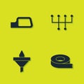 Set Car mirror, Scotch tape, Funnel and oil drop and Gear shifter icon. Vector Royalty Free Stock Photo
