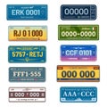 Set of car number plates of Europe, UK, America